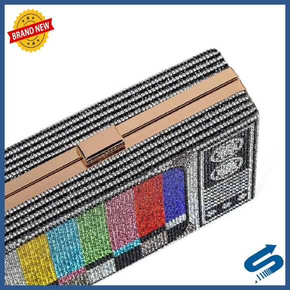 Retro Rhinestone Evening Clutch Crossbody Bag ABS Material Detachable Chain - Picture 4 of 8